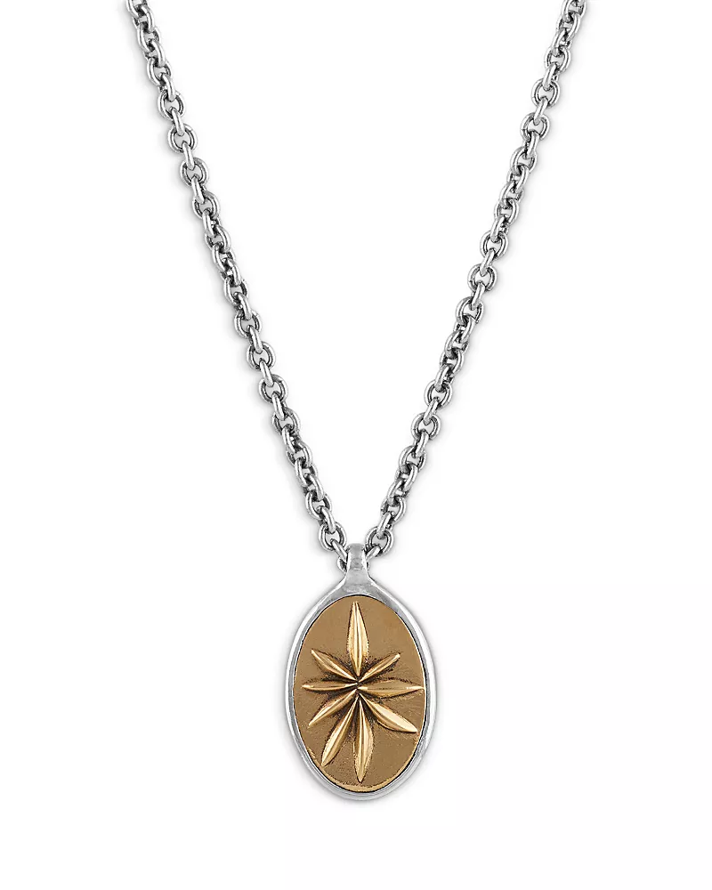 John Varvatos Men's Brass & Sterling Silver Distressed Artisan Star Disc Pendant Necklace, 24