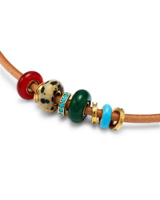 Leather Stone Slider Necklace, 14"