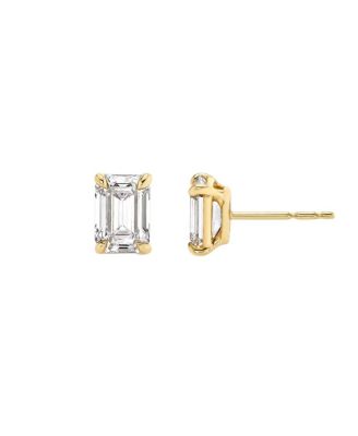  Solitaire Stud Earrings in 14K Gold, 1.5ctw Emerald Lab Grown Diamond