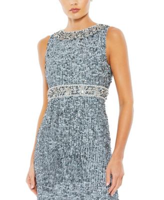  Sequined Sleeveless Embellished Neckline Gown