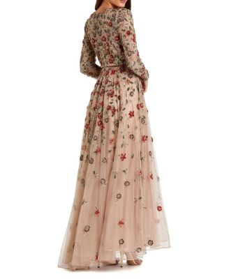  Petite Embellished High Neck Long Sleeve A-Line Gown