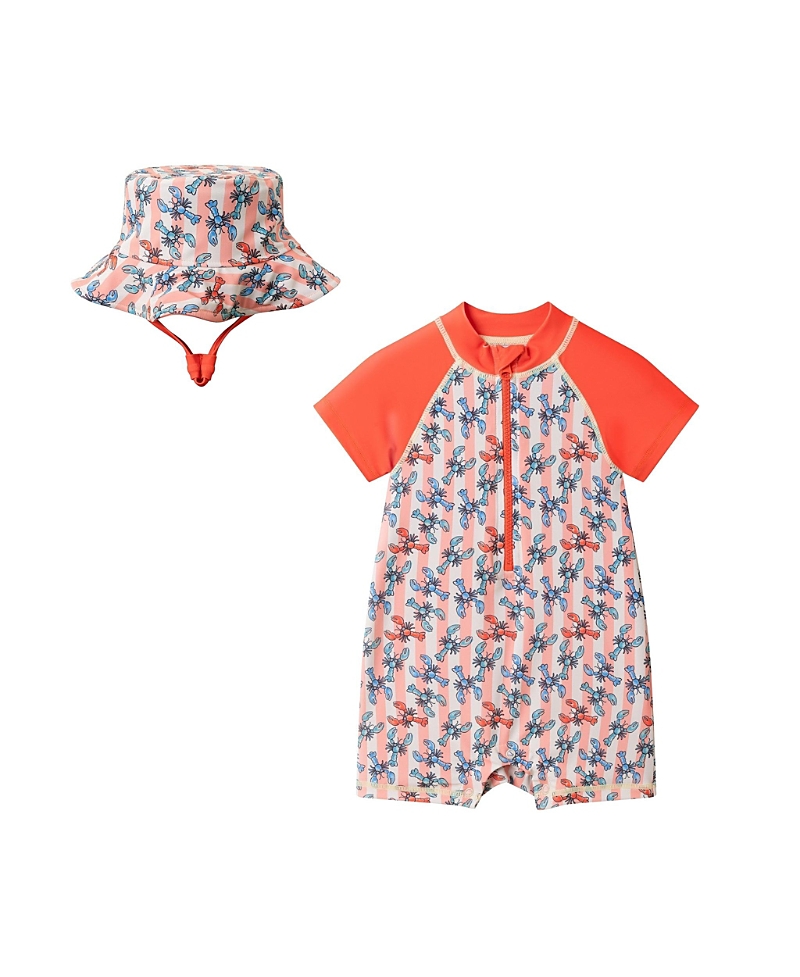Andy & Evan Boys' Lobster Long Sleeve Swim Romper With Hat - Baby