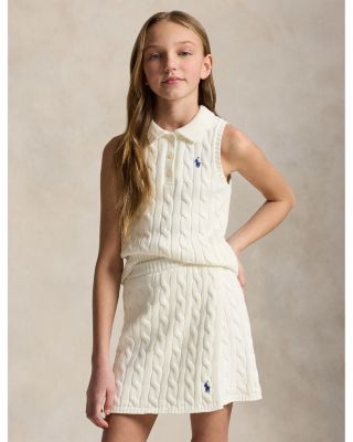 Girls' Cotton Polo Sweater & Faux-Wrap Skirt - Big Kid