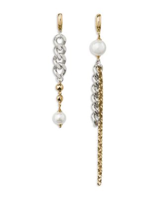 Chain Reaction Imitation Pearl Asymmetrical Chain Earrings