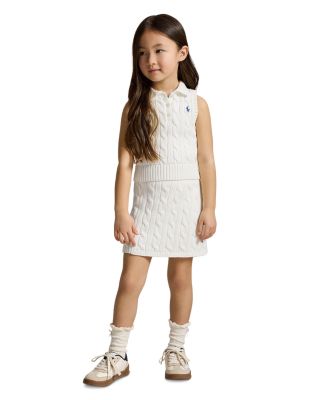 Girls' Cotton Polo Sweater & Faux-Wrap Skirt - Little Kid