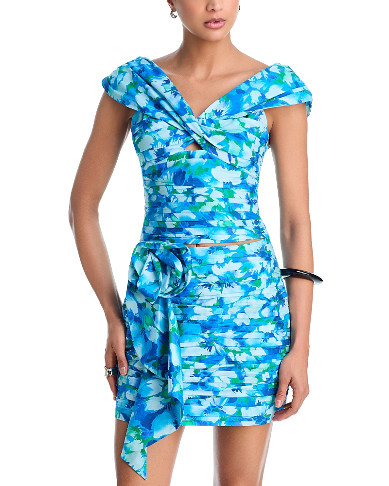 Aqua Floral Off The Shoulder Twist Top - Exclusive