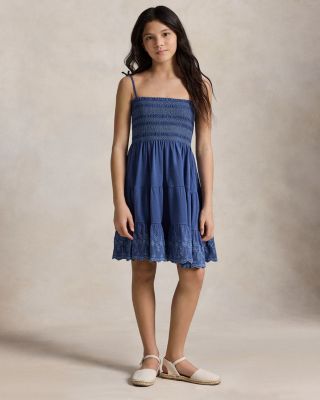 Girls' Smocked Eyelet Cotton Jersey Dress - Big Kid