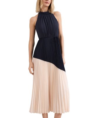 Kimira Navy Pleated Maxi Dress 