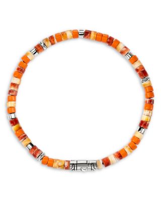 Sterling Silver Heishi Spiny Oyster Shell & Orange Enamel Bead Bracelet