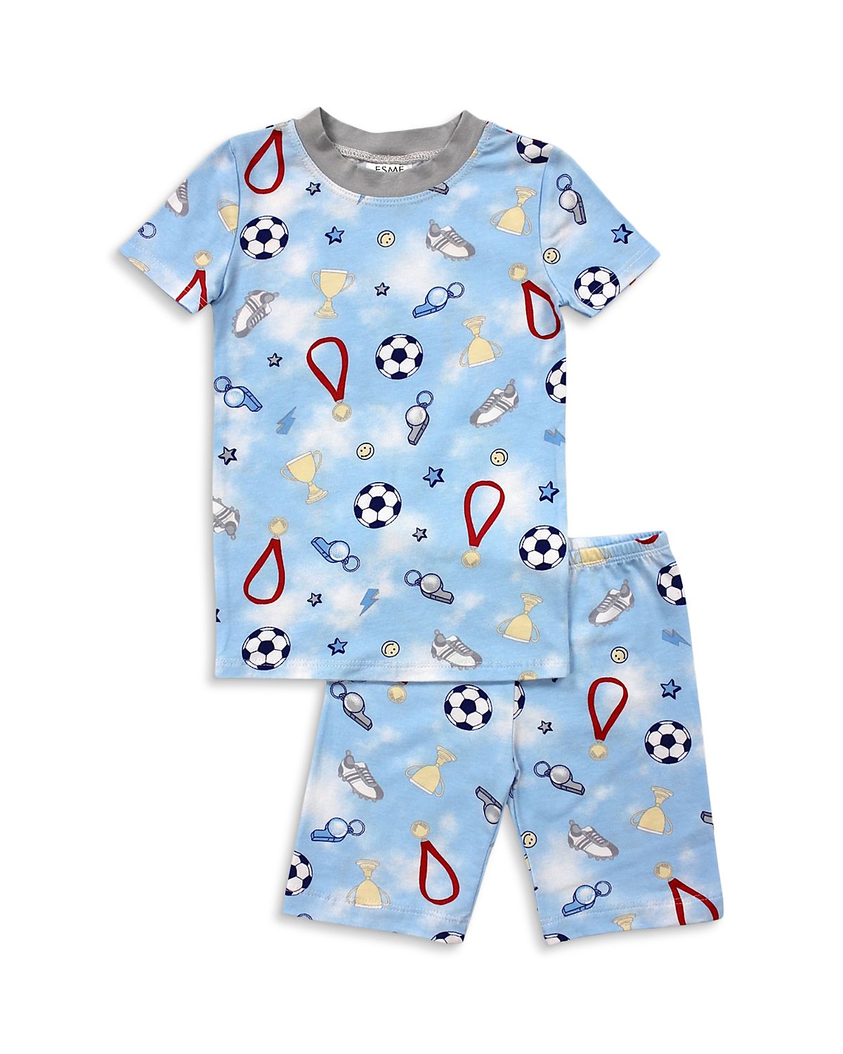 Esme Boys' Soccer Print Short Sleeved Top & Shorts Pajama Set - Little Kid