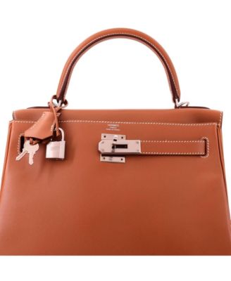 Kelly 28 Handbag Brown Madame with Palladium Hardware