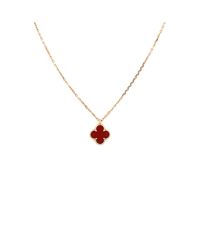 Pre-Owned Van Cleef & Arpels Sweet Alhambra Pendant Necklace 18K Rose Gold and Carnelian, 15.75"
