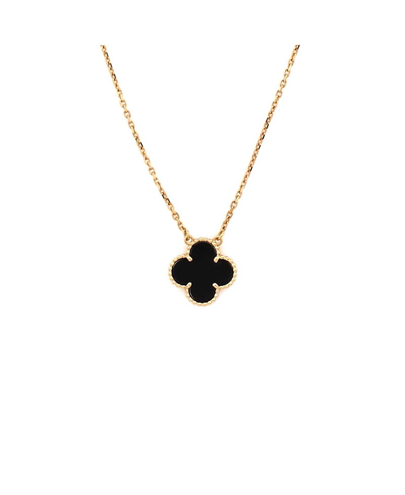 Pre-Owned Van Cleef & Arpels Vintage Alhambra Pendant Necklace 18K Gold and Onyx, 16.5"