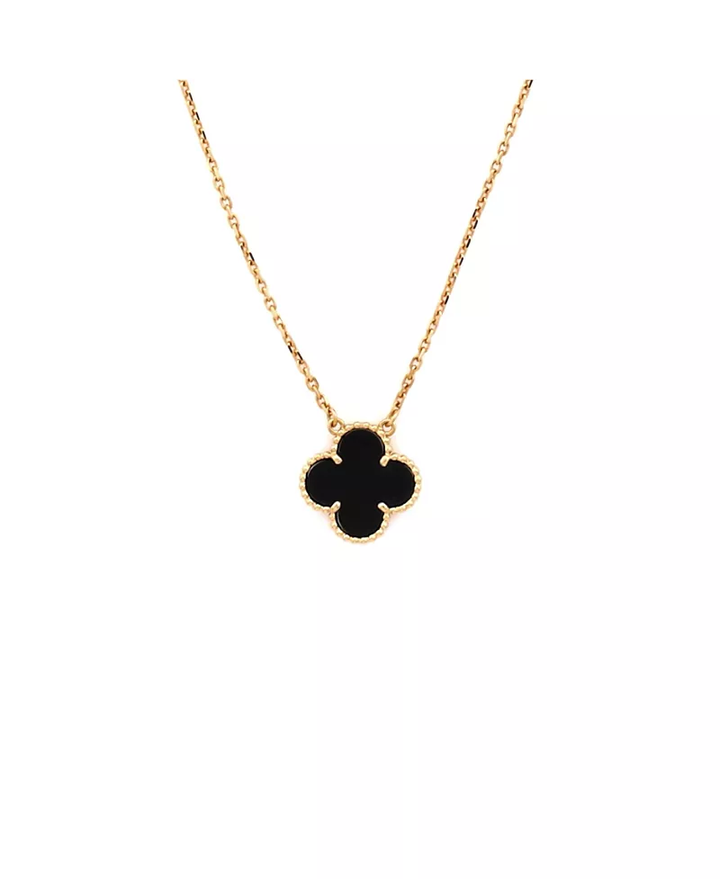 Pre-Owned Van Cleef & Arpels Vintage Alhambra Pendant Necklace 18K Gold and Onyx, 16.5"