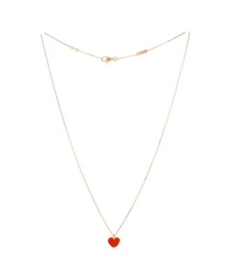  Sweet Alhambra Heart Pendant Necklace 18K Rose Gold and Carnelian, 15.5"