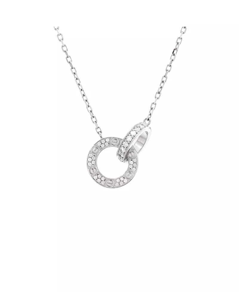 Pre-Owned Cartier Love Interlocking Pave Necklace 18K White Gold and Diamonds, 16"