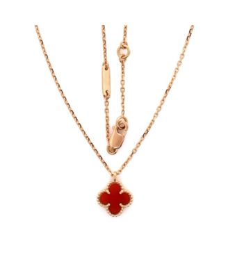  Sweet Alhambra Pendant Necklace 18K Rose Gold and Carnelian, 15.75"