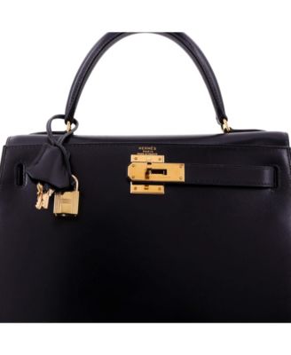 Kelly 28 Handbag Black Box Calf with Gold Hardware