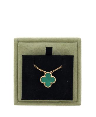  Vintage Alhambra Pendant Necklace 18K Gold and Malachite, 18.25"