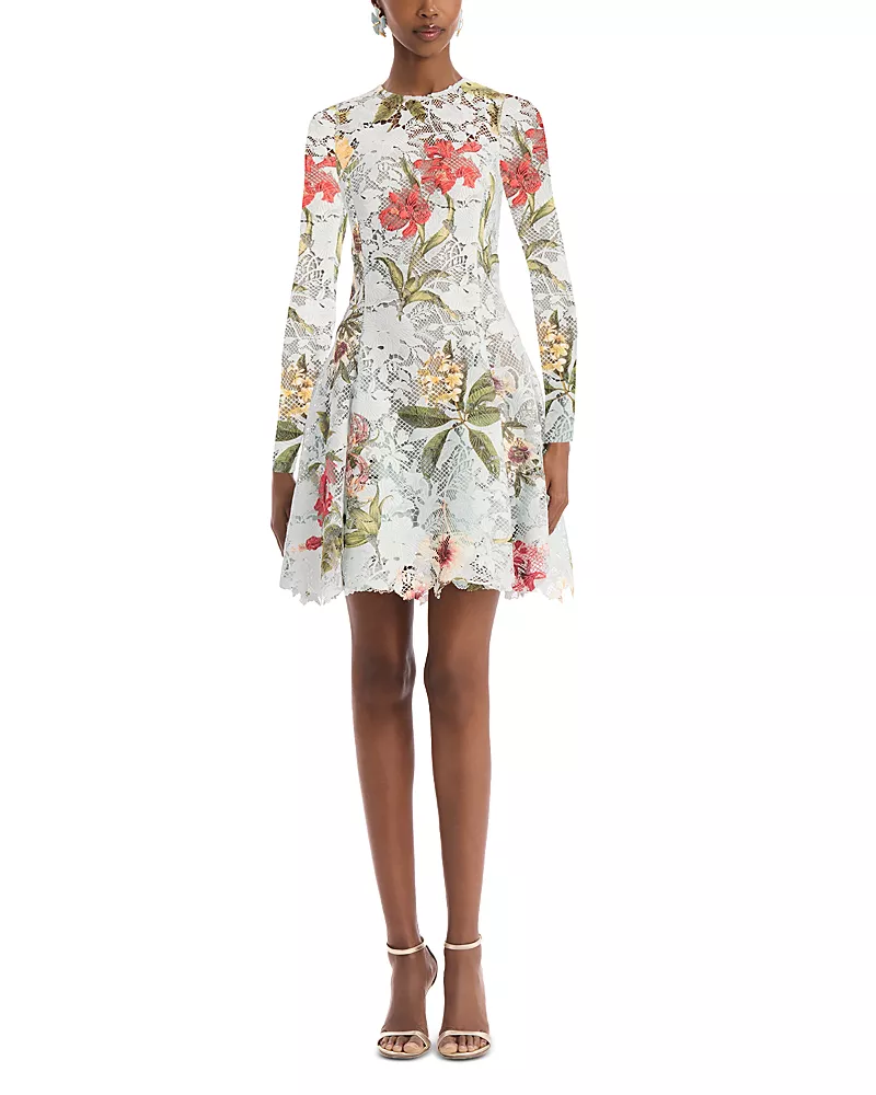 Oscar de la Renta Multi Floral Lace Dress