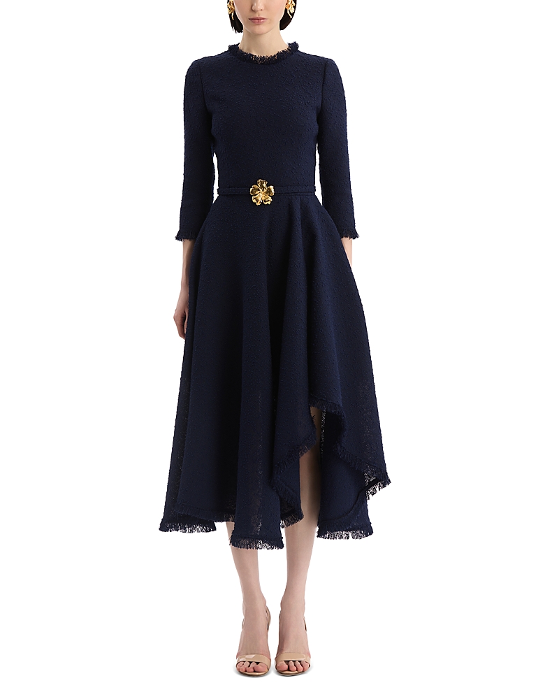 Oscar de la Renta Asymmetrical Hem Slubby Tweed Dress