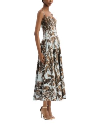 Sleeveless Large Chine Palm Leaves Poplin Day Dress