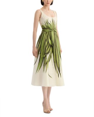 Sleeveless Palm Leaves Poplin Day Dress