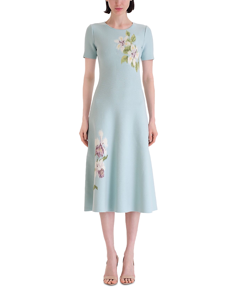 Oscar de la Renta Long A Line Chine Jacquard Knit Dress