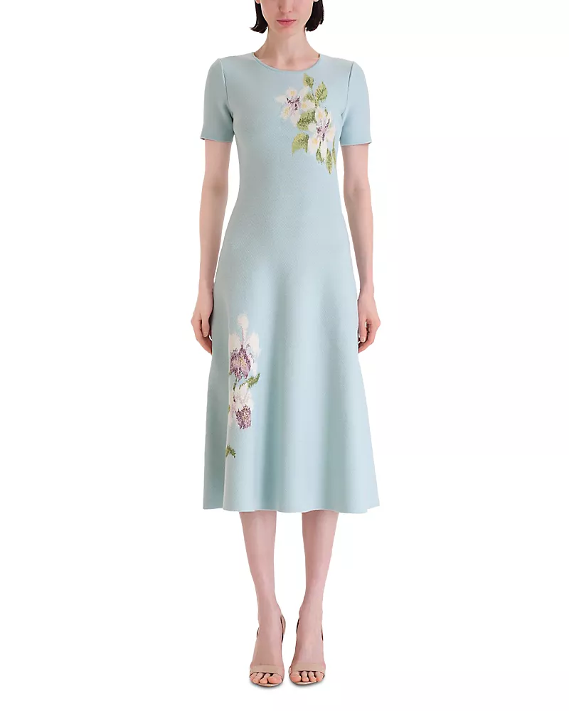 Oscar de la Renta Long A Line Chine Jacquard Knit Dress