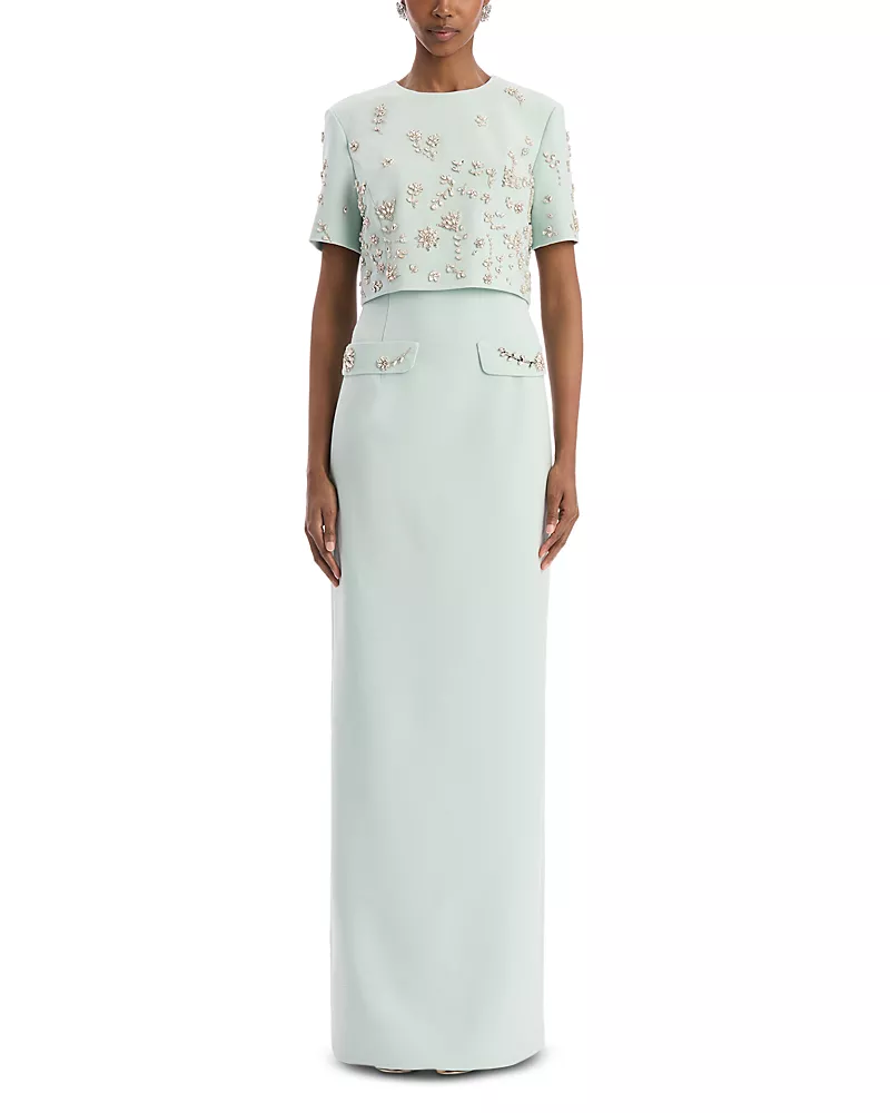 Oscar de la Renta Crystal Embroidered Dress