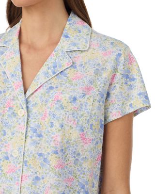 Short Sleeve Classic Knits Notch Collar Cropped Pant Pajama Set