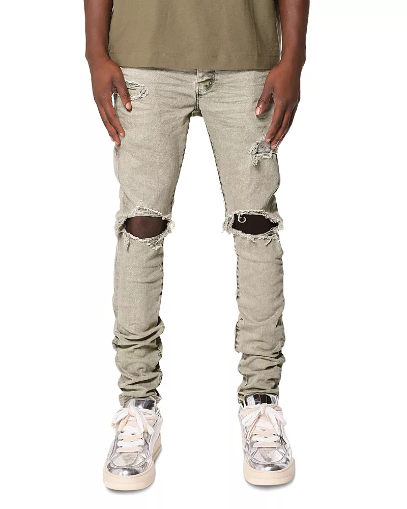 Purple Brand Skinny Fit Distressed Jeans in Green