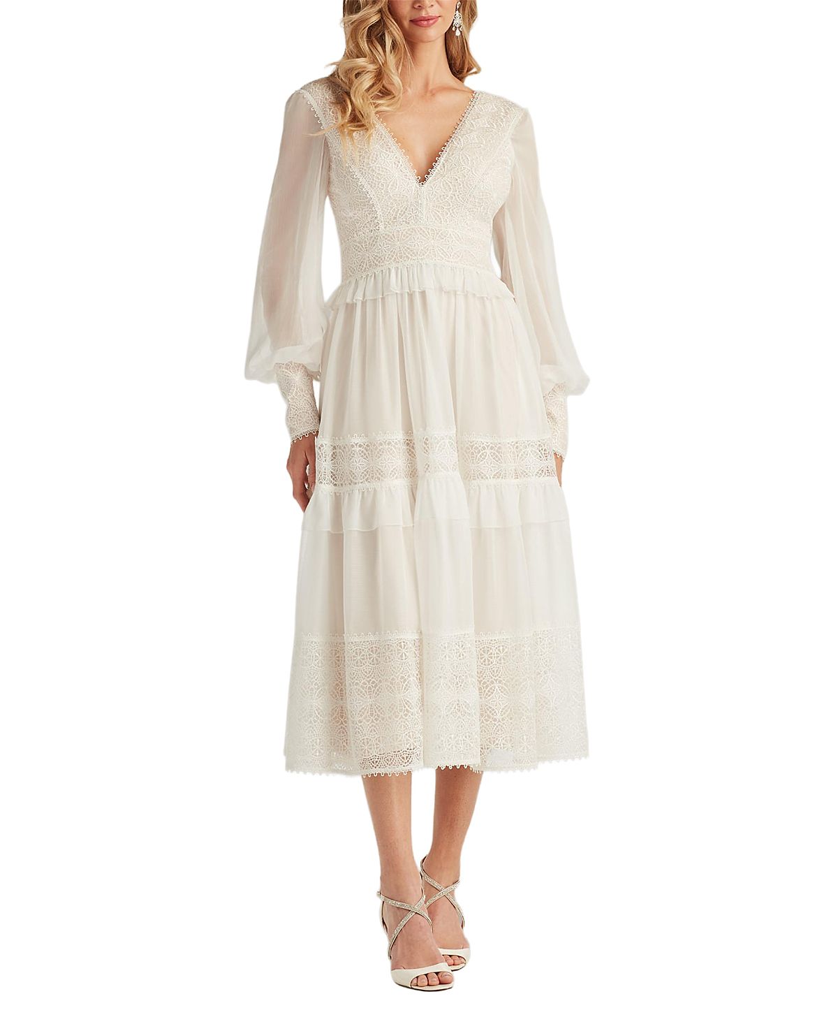 Tadashi Shoji Loic Lace Panel Midi Dress