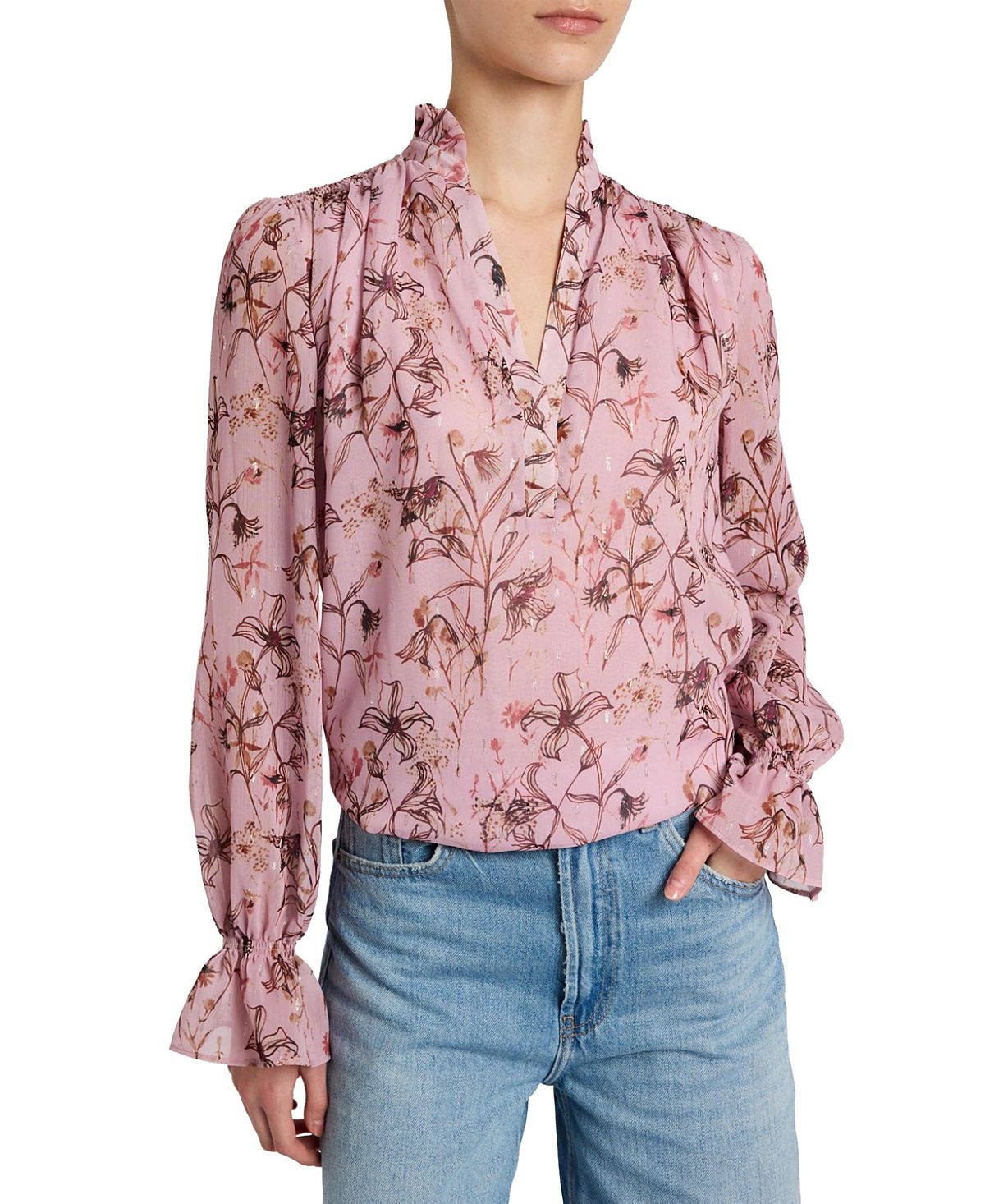 Santorelli Chelsea Long Sleeve Ruffle Neck Blouse