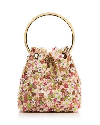 Bon Bon Floral Embroidered Mesh Top Handle Bucket Bag