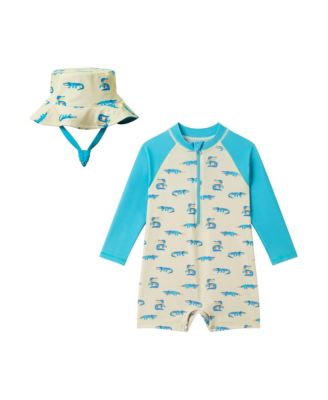 Boys' Gator Long Sleeve Swim Romper with Hat - Baby