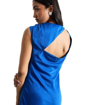 Cowl Bias Satin Button Detail Dress