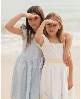  Girls' Ruffle Sleeve Linen Dress with Peter Pan Collar - Little Kid, Big Kid