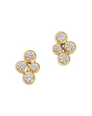 Diamond Bezel Cluster Stud Earrings in 14K Yellow Gold, 0.25 tcw