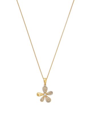 Diamond Pave Flower Pendant Necklace in 14K Yellow Gold, 0.25 tcw