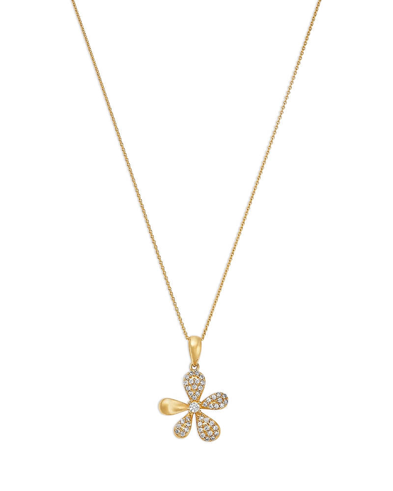 Bloomingdale's Fine Collection Diamond Pave Flower Pendant Necklace in 14K Yellow Gold, 0.25 tcw