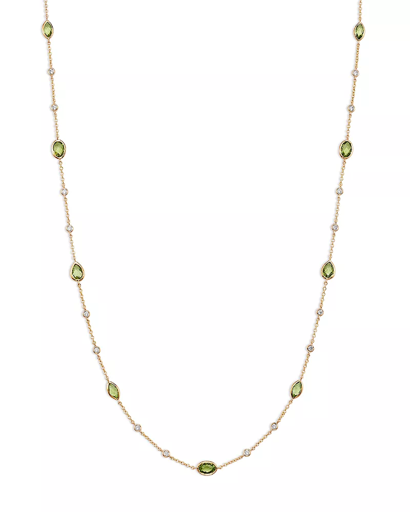 Bloomingdale's Fine Collection Peridot Bezel & Diamond Station Necklace in 14K Yellow Gold, 18