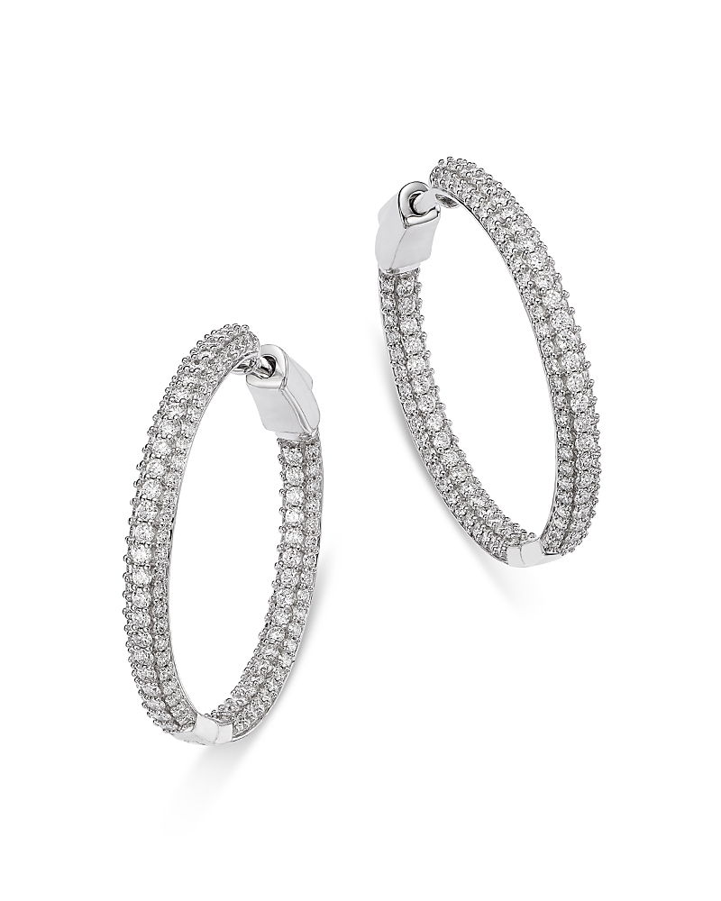 Bloomingdale's Fine Collection Diamond Pave Inside Out Hoop Earrings in 14K White Gold, 2.0 tcw