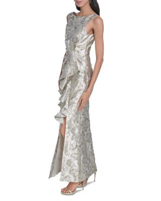 Metallic Jacquard Ruffled Gown