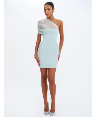  Phoebe One-Shoulder Ruched Mesh Mini Dress