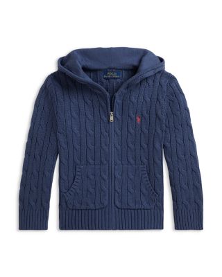 Boys' Cable Cotton Hooded Full Zip Sweater - Little Kid