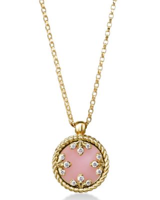18K Yellow Gold Venetian Medallion Colored Stone & Diamond Pendant Necklace, 16-18"