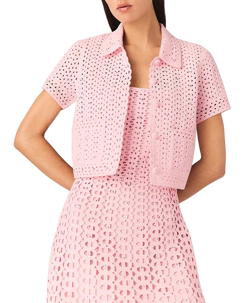 Maje Mykinga Rhinestone Crochet Cardigan