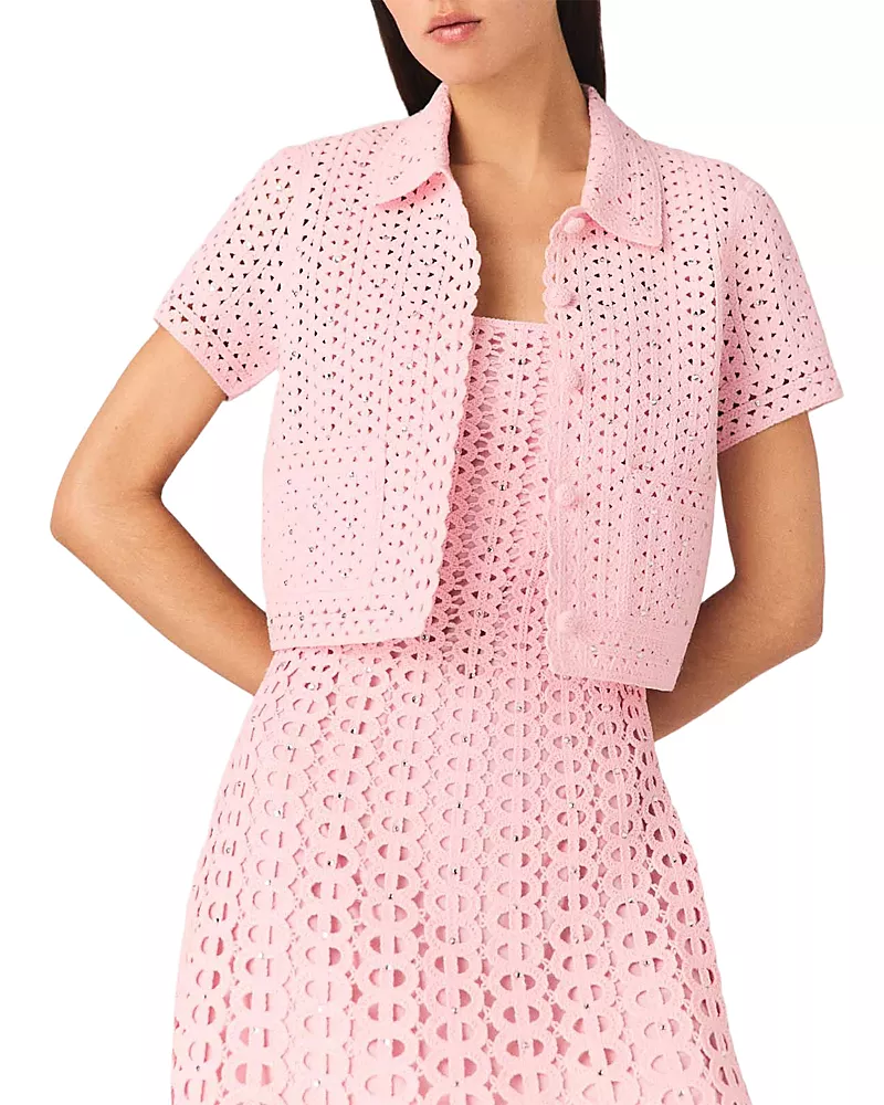 Maje Mykinga Rhinestone Crochet Cardigan