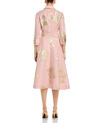 Metallic Floral Jacquard Shirt Dress